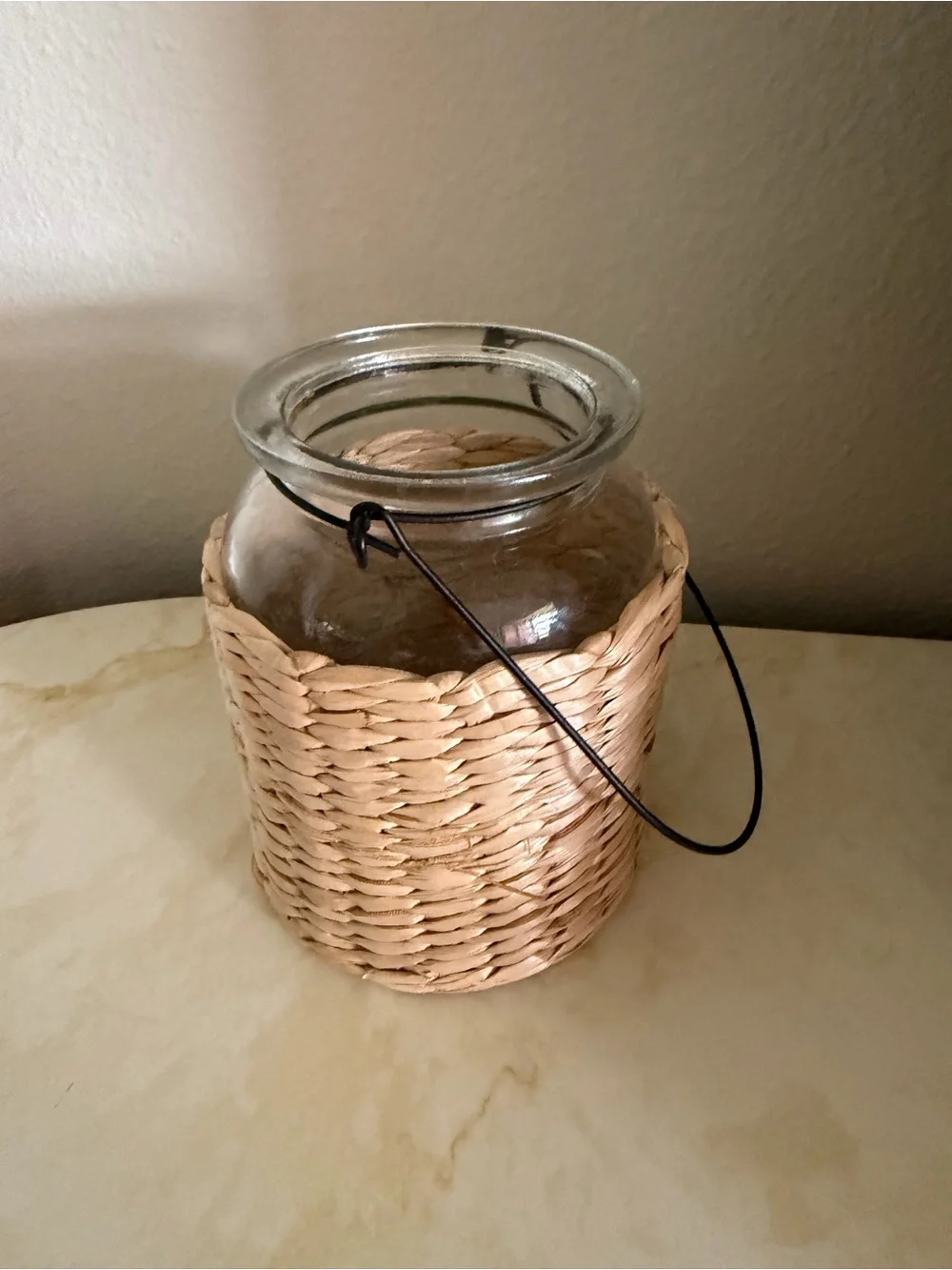 Like New Unbranded Boho Wicker Glass Flower Vase Lantern